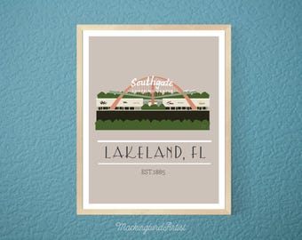 Southgate konsttryck: Retro Lakeland Florida landmärke, modern illustration från mitten av århundradet