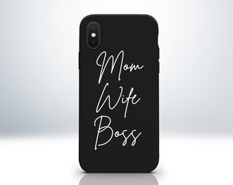 Custom Mom Wife Boss iPhone Case. Perfect Gift for Mother's Day. Matte Black Colour Finish. Embossed UV Print. Anti-Impact TPU Bumper.