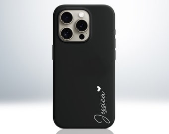 Custom Name and Heart iPhone Case. Matte Black Finish. Protective TPU Bumper. Embossed Print.