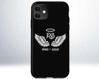 Custom Angel Wing and Halo Ring Personalised iPhone Case. Add Initial and Year Date. Embossed Print. Matte Black. Anti-Impact TPU Material.