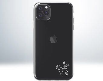 Custom Personalised iPhone Clear Case for iPhone X/XS/XR/11/12/13/14/15. Add Your Name and a Heart. Embossed Print. Anti-Impact TPU Bumper.