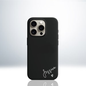 Custom Name and Heart iPhone Case. Matte Black Finish. Protective TPU Bumper. Embossed Print