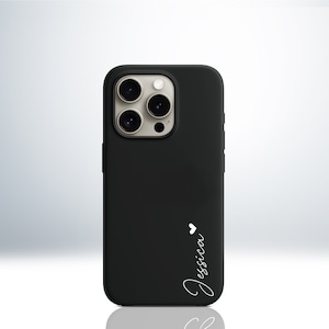 Custom Name and Heart iPhone Case. Matte Black Finish. Protective TPU Bumper. Embossed Print.