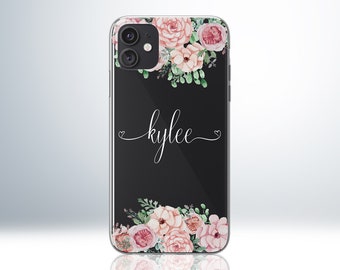 Custom Personalised Name Flower Floral iPhone Clear Case for iPhone 6 / 6S / 7 / 8 / Plus / X / XS / XR / XS Max / 11 / 11 Pro / 11 Pro Max.