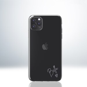 Custom Personalised iPhone Clear Case for iPhone X/XS/XR/11/12/13/14/15. Add Your Name and a Heart. Embossed Print. Anti-Impact TPU Bumper. Matte Silver
