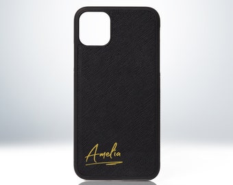 Custom Personalised Leather iPhone Case. With Your Name Embossed in Handwritten Style. For iPhone 7 / 8 / X / XS / XR / 11 / 12 / 13