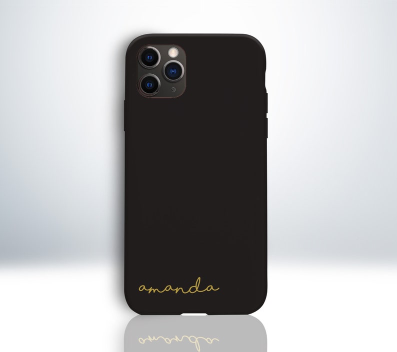 Custom Personalised iPhone Case with Handwritten Script Font Style. Embossed Your Name. Matte Black Phone Case. Anti-Impact TPU Material. 