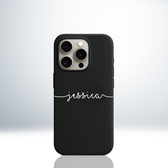 Custom Personalized Name iPhone Case. Matte Black Finish. Protective TPU Bumper. Embossed Print.