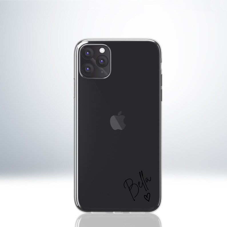 Custom Personalised iPhone Clear Case for iPhone X/XS/XR/11/12/13/14/15. Add Your Name and a Heart. Embossed Print. Anti-Impact TPU Bumper. Matte Black