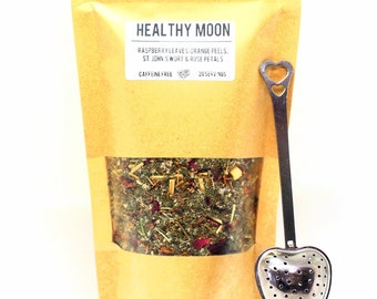 HEALTHY MOON Cycle Tea Blend + Heart Shape Tea Infuser Spoon, Perfect Gift Tea Set, Loose Tea Steeper