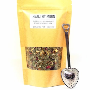 HEALTHY MOON Cycle Tea Blend + Heart Shape Tea Infuser Spoon, Perfect Gift Tea Set, Loose Tea Steeper