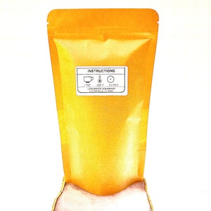 May include: A brown paper pouch with a white label that says "INSTRUCTIONS" and includes brewing instructions for 1 teaspoon of tea at 208 degrees Fahrenheit for 3-5 minutes. The label also includes the company name "Loveyenergy & Blessings" and the location "Clipper Mills CA 9130".