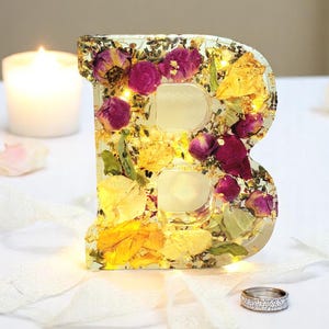 Custom LED Resin Letter | Real Dried Flowers | Personalized Floral Keepsake | Gift for Her, Baby Name Decor, Memorial Letter | Holiday Decor