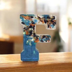 Letra de resina LED personalizada / Flores secas reales / Floral personalizado, resina epoxi transparente / Letra de decoración familiar, luz de noche, flor del mes de nacimiento