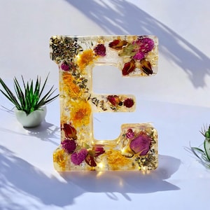 Custom LED Resin Letter | Real Dried Flowers | Personalized Floral Keepsake | Gift for Her, Baby Name Decor, Memorial Letter | Holiday Decor