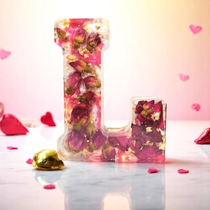 Letra de resina LED personalizada | Flores secas de verdade | Lembrança floral personalizada | Presente para ela, Decoração com nome de bebê, Letra comemorativa | Decoração de Natal
