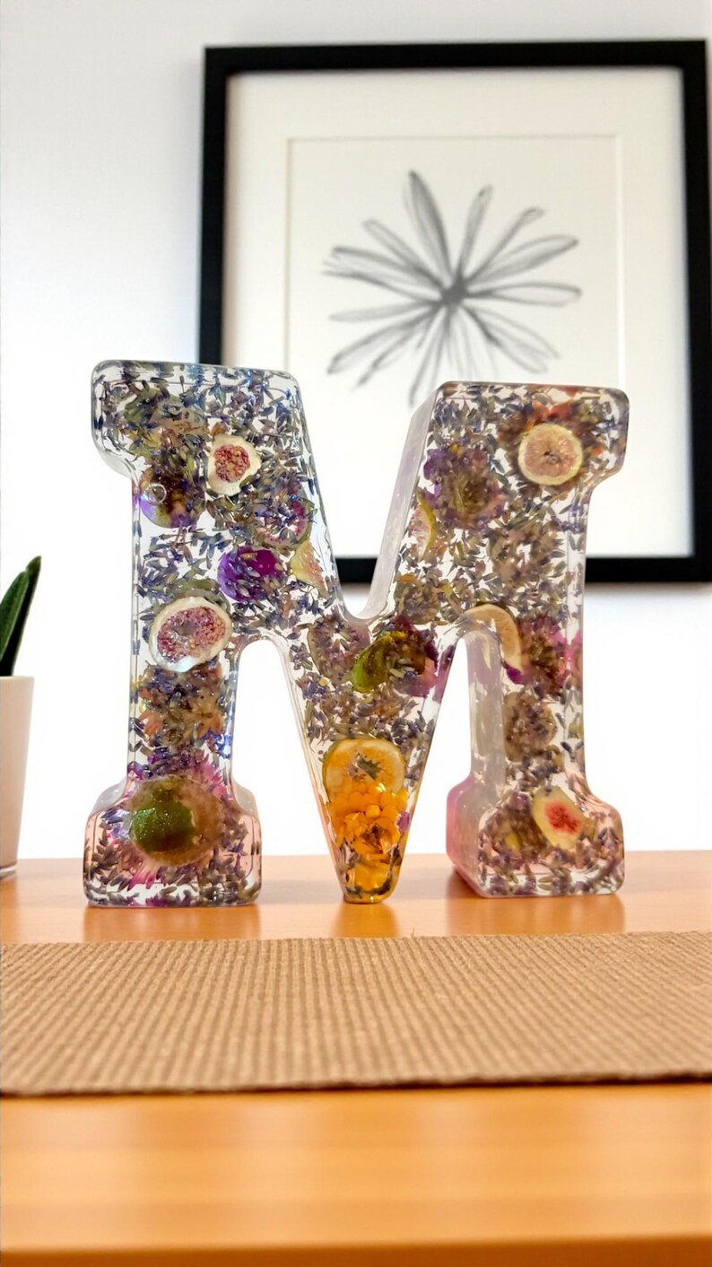 Custom LED Resin Letter With Dried Flowers Personalized Light up