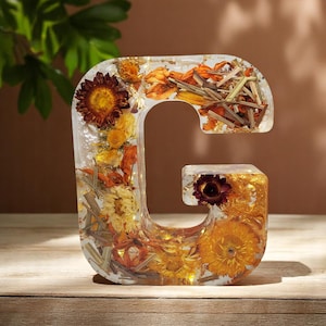 Letra de resina LED personalizada / Flores secas reales / Recuerdo floral personalizado / Regalo para ella, Decoración con nombre de bebé, Carta conmemorativa / Decoración navideña