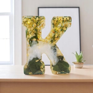 Custom LED Resin Letter | Real Dried Flowers | Personalized Floral Keepsake | Clear Epoxy Resin Decor, Birth Month Flower | Made for You