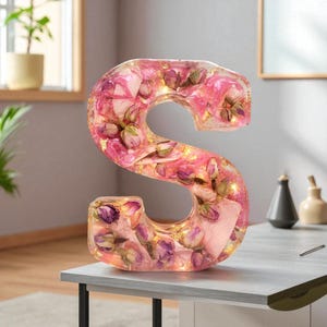 Custom LED Resin Letter | Real Dried Flowers | Personalized Floral Keepsake | Gift for Her, Baby Name Decor, Memorial Letter | Made for You