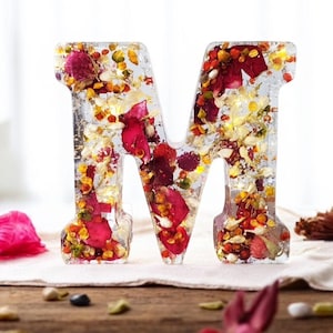 Letra de resina LED personalizada / Flores secas reales / Recuerdo floral personalizado / Regalo para ella, Decoración con nombre de bebé, Carta conmemorativa / Decoración navideña