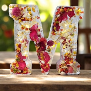 Custom LED Resin Letter with Dried Flowers | Real Dried Flowers | Personalized Floral Keepsake Gift | Holiday Decor | Gift for Home Decor