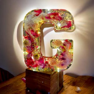 Letra de resina LED personalizada / Flores secas reales / Recuerdo floral personalizado / Regalo para ella, Decoración con nombre de bebé, Carta conmemorativa / Decoración navideña
