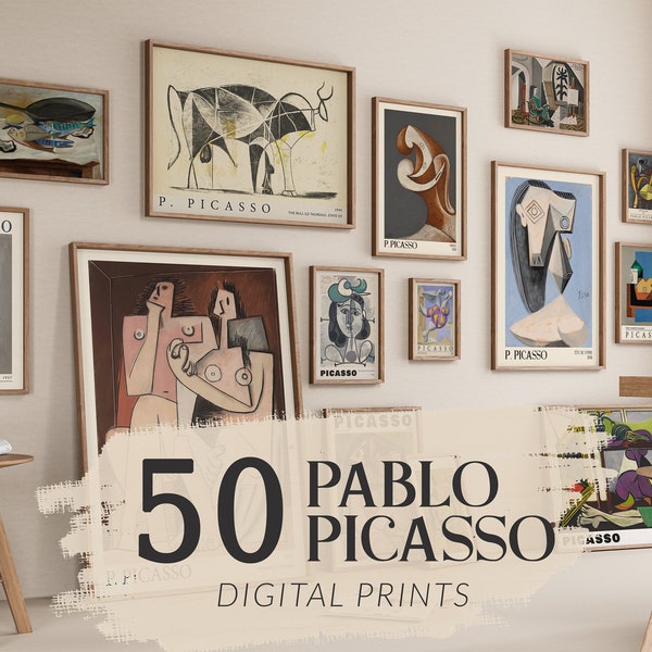 50 Picasso Exhibition Wall Art Prints, Abstract Vintage Minimalist Gift Idea, Famous Artist Print, Wall Home Decor, Pablo Picasso Bundle