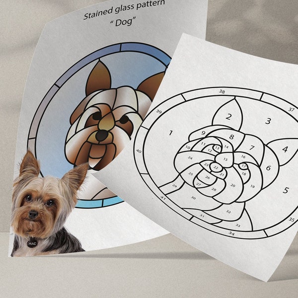 Stained glass patterns Custom dog portrait from photo Pet memorial gift Suncatcher