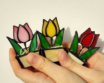 Stained Glass Tulip Stained glass Flower in a pot