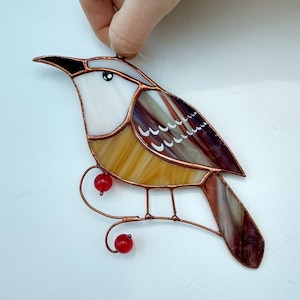 Carolina Wren Stained Glass Suncatcher – Handmade Bird Window Decor, Nature Gift