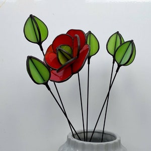 Stained glass flower bouquet California poppy Flower suncatcher Fake flowers in vase Poppies art