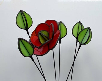 Stained glass flower bouquet California poppy Flower suncatcher Fake flowers in vase Poppies art