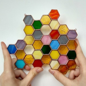 Honeycomb suncatcher Window hanging Honeycomb glass Stained glass panel