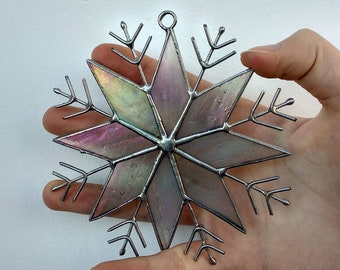 Snowflake stained glass suncatcher Christmas ornaments glass Snowflake Christmas tree snowflake Glass christmas tree ornaments  Xmas decor