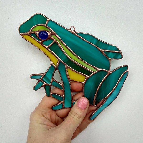 Stained glass suncatcher Frog glass ornament Window hanging Garden decor