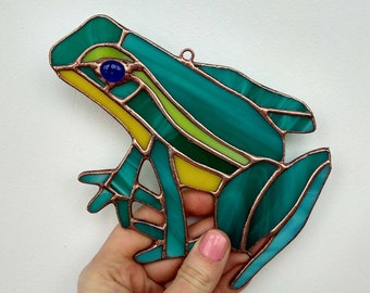 Stained glass suncatcher Frog glass ornament Window hanging Garden decor