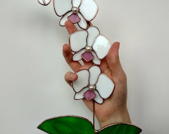 Stained Glass Orchid Sculpture, Elegant Glass Flower, Forever Bloom Decor, Handmade Orchid Art Gift