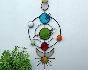 Planets stained glass Planet suncatcher Galaxy wall decor Window hanging Space stained glass Solar system