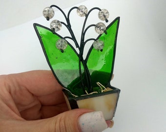 Lily of the valley Birth month flower Stained glass Flower Gifts for mom Tabletop decor Forever flowers