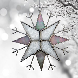 Christmas ornaments Stained glass Snowflake Sun catcher Window decor - Unique christmas gift Glass art Christmas gifts coworkers
