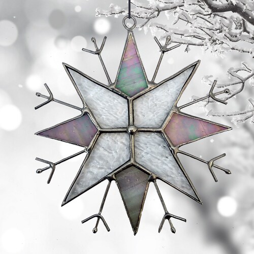 Snowflake Stained Glass Suncatcher Christmas Decorations Etsy