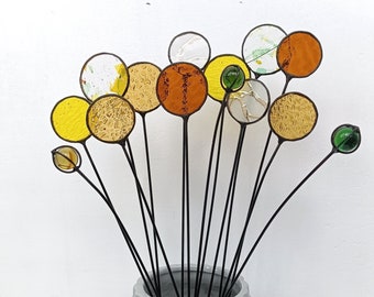 Stained glass flowers bouquet Stained glass plants Suncatcher Wildflowers Everlasting bouquet Glass flowers with stems Indoor plants