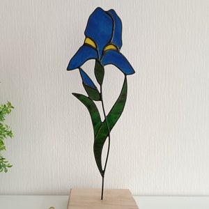 Iris stained glass Table decor Floral suncatcher Centerpiece stand Single stem flower Gift for her flower