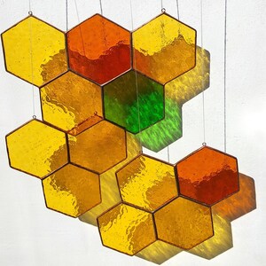 Honeycomb stained glass Suncatcher Window decor Glass art window image 1