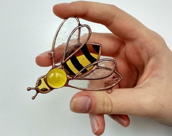 Honey bee stained glass Suncatcher bee window hanging Insect art
