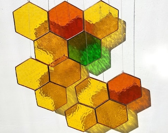 Honeycomb stained glass Suncatcher Window decor  Glass art window