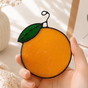 Stained Glass Orange Suncatcher, Citrus Lover Gift, Italian Kitchen Decor, Fruit Window Hanging image 2