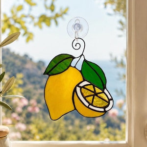 Stained Glass Lemon Suncatcher, Italian Kitchen Decor, Citrus Window Hanging, Gift for friend, Lemon Lover Decor