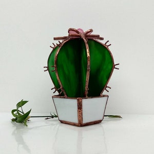 Stained glass cactus Glass plant in pot 3d cactus Tabletop cactus Glass succulent Glass cactus